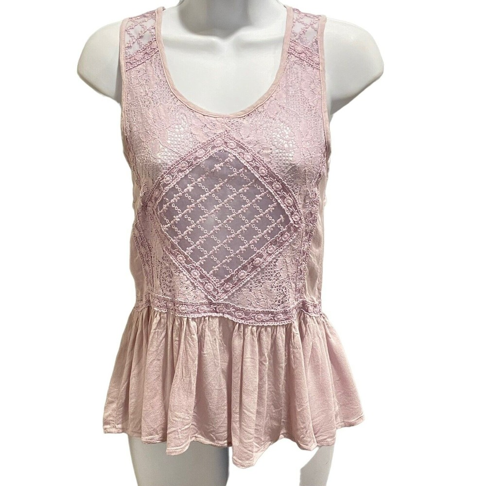 Rue 21 Rose Lilac S Peasant RUFFLE Lace Tank Top Boho y2K